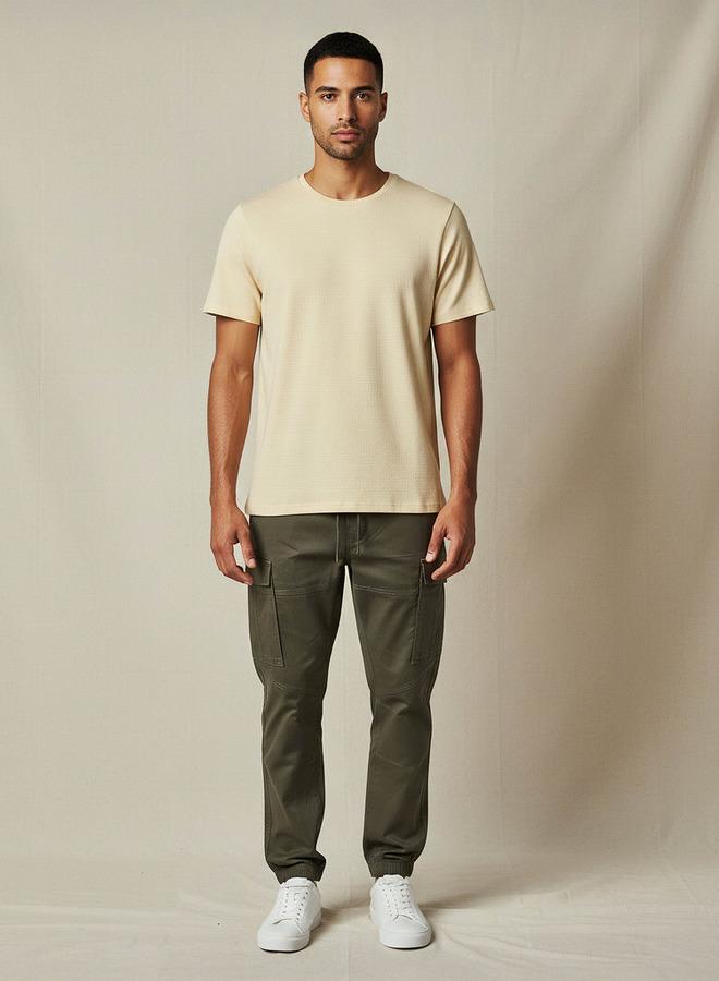 Iconic Men Slim Fit Crew Neck Short Sleeves Popcorn Textured T shirt - Image 5