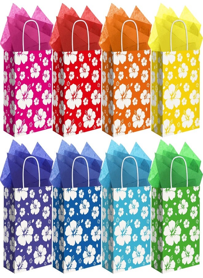 MIMIND 48 Pack Hibiscus Party Favor Bags Hawaiian Themed Paper Bag with Handles Tissue Paper Summer Tropical Gift Bags Tiki Luau Treat Goodie Bag for Hawaii Party Summer Birthday Supplies, Multicolor - Image 1
