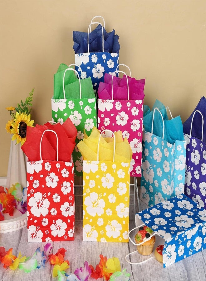 MIMIND 48 Pack Hibiscus Party Favor Bags Hawaiian Themed Paper Bag with Handles Tissue Paper Summer Tropical Gift Bags Tiki Luau Treat Goodie Bag for Hawaii Party Summer Birthday Supplies, Multicolor - Image 5