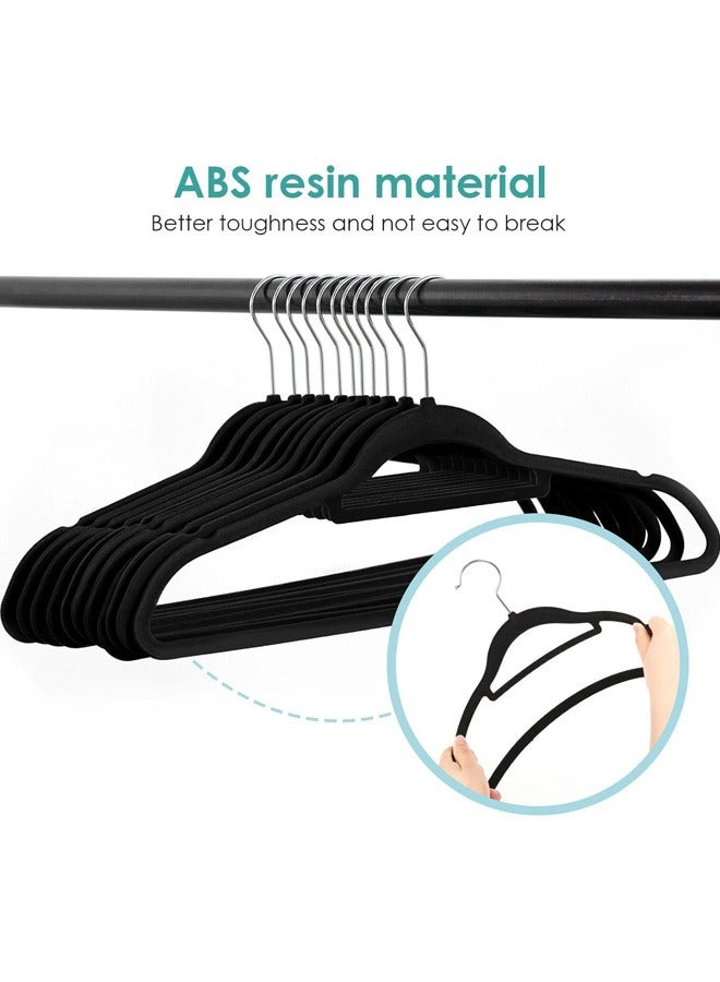 بلومنغ تايم 50 قطعة من عدم الانزلاق سلس المخملية رف ملابس مجموعة ، 360 درجة الدورية المخملية شماعات ، عدم الانزلاق سميكة الحاملة تصميم ، الفضاء إنقاذ خزانة التخزين ، أسود - Image 3