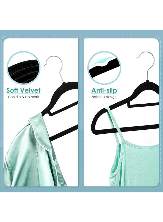 بلومنغ تايم 50 قطعة من عدم الانزلاق سلس المخملية رف ملابس مجموعة ، 360 درجة الدورية المخملية شماعات ، عدم الانزلاق سميكة الحاملة تصميم ، الفضاء إنقاذ خزانة التخزين ، أسود - Image 4