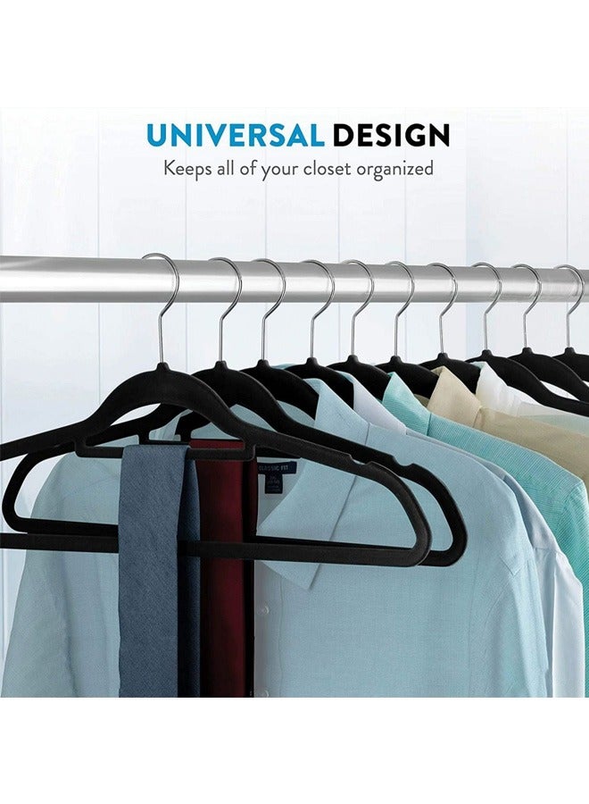 بلومنغ تايم 50 قطعة من عدم الانزلاق سلس المخملية رف ملابس مجموعة ، 360 درجة الدورية المخملية شماعات ، عدم الانزلاق سميكة الحاملة تصميم ، الفضاء إنقاذ خزانة التخزين ، أسود - Image 2