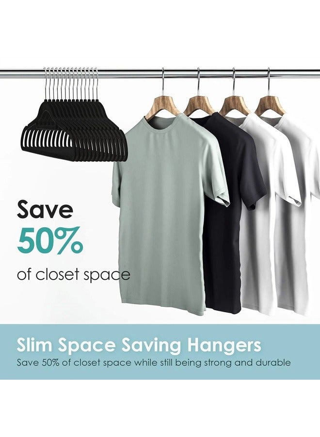 بلومنغ تايم 50 قطعة من عدم الانزلاق سلس المخملية رف ملابس مجموعة ، 360 درجة الدورية المخملية شماعات ، عدم الانزلاق سميكة الحاملة تصميم ، الفضاء إنقاذ خزانة التخزين ، أسود - Image 5