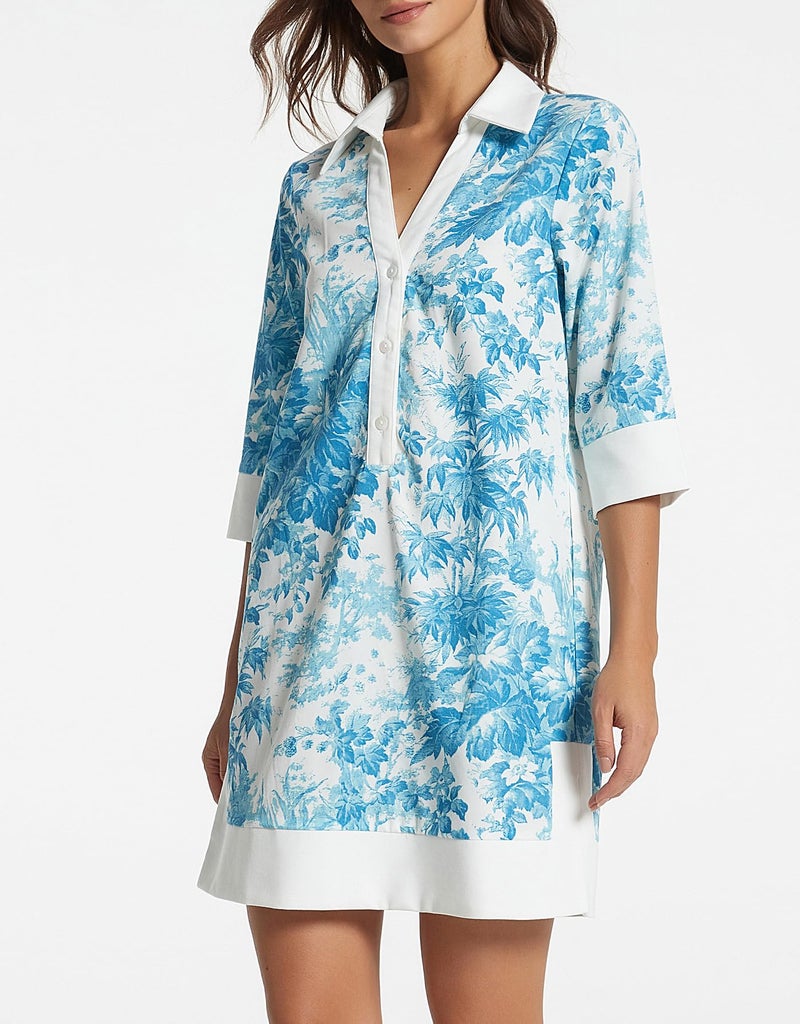 Kedera Women Button Shirt Dress V Neck Short Sleeves Summer Linen Shift Tunic Dress with Pockets Blue - Image 2