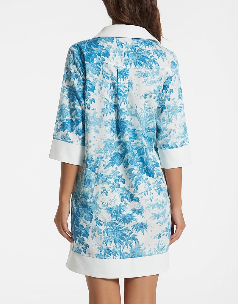 Kedera Women Button Shirt Dress V Neck Short Sleeves Summer Linen Shift Tunic Dress with Pockets Blue - Image 4