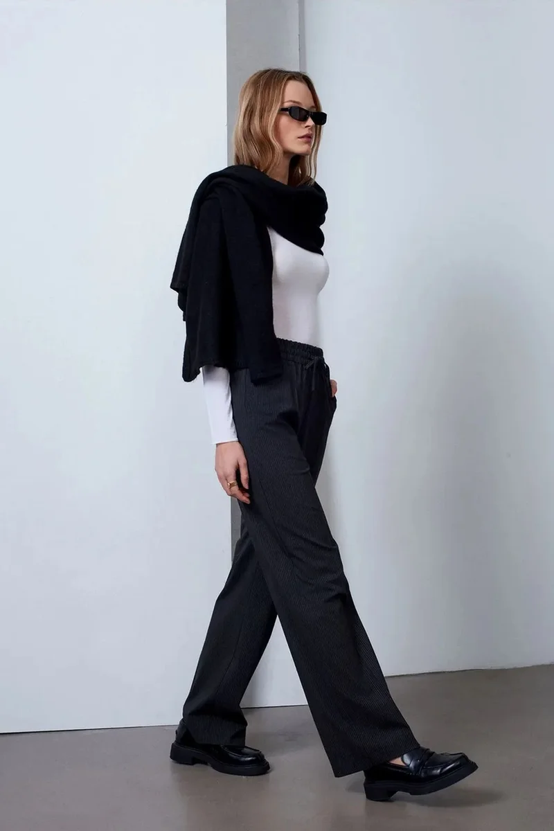 Dilvin Charcoal Grey DILVIN Wide-Leg Pull-On Trousers for Women | Best Price UAE
