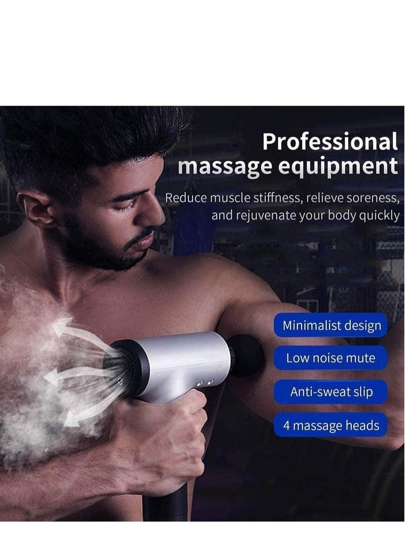 مسدس تدليك، جهاز تدليك عضلي قرعي، مسدس تدليك الأنسجة العميقة لتخفيف الألم مع 4 رؤوس تدليك، 6 سرعات، اهتزاز عالي الكثافة، فائق الهدوء، لاسلكي محمول باليد (فضي) - Image 5