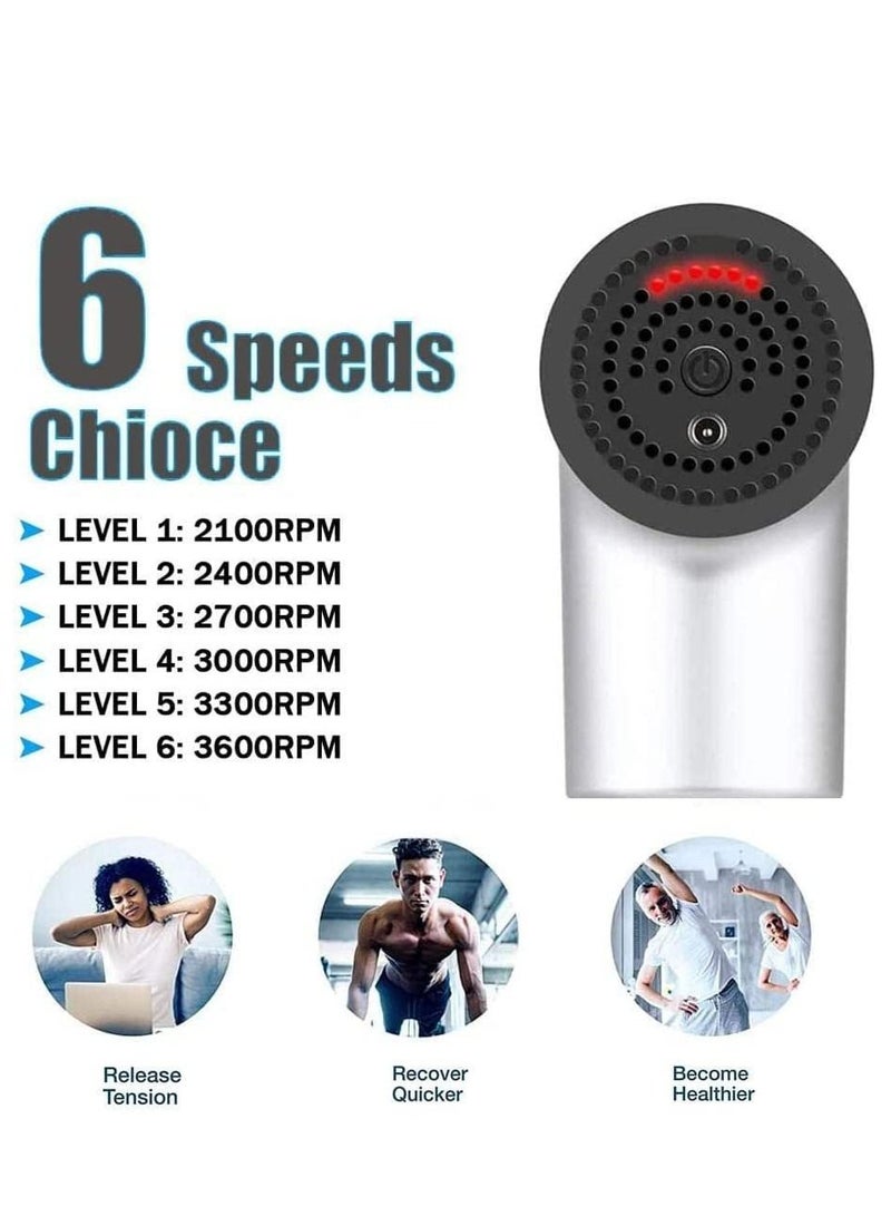 مسدس تدليك، جهاز تدليك عضلي قرعي، مسدس تدليك الأنسجة العميقة لتخفيف الألم مع 4 رؤوس تدليك، 6 سرعات، اهتزاز عالي الكثافة، فائق الهدوء، لاسلكي محمول باليد (فضي) - Image 4