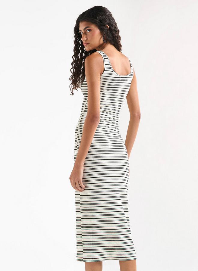 سبلاش فيڤ فستان مخطط دون أكمام بقصّة ضيّقة وياقة مستديرة تفاصيل أزرار - Image 3