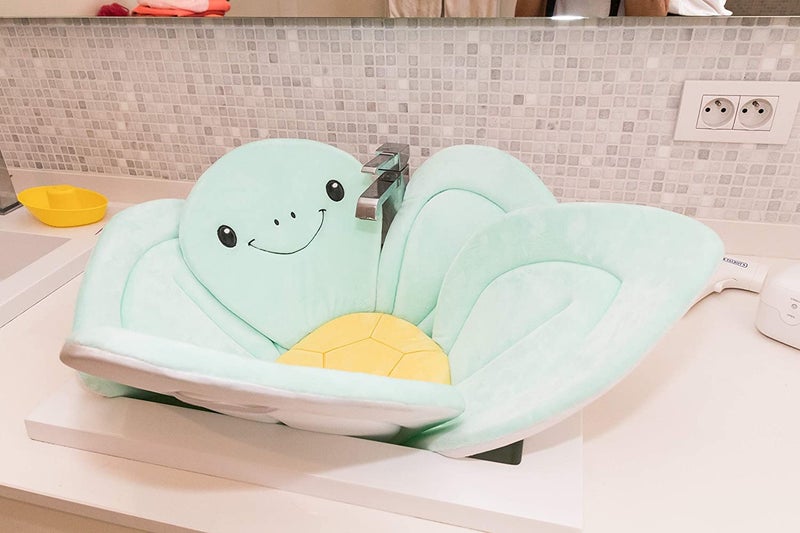 Nuby Turtle Baby Bath Cushion for Bathtub or Sink, Soft and Easy to Dry Fabric, 0-6 Months, Turquoise - Image 4