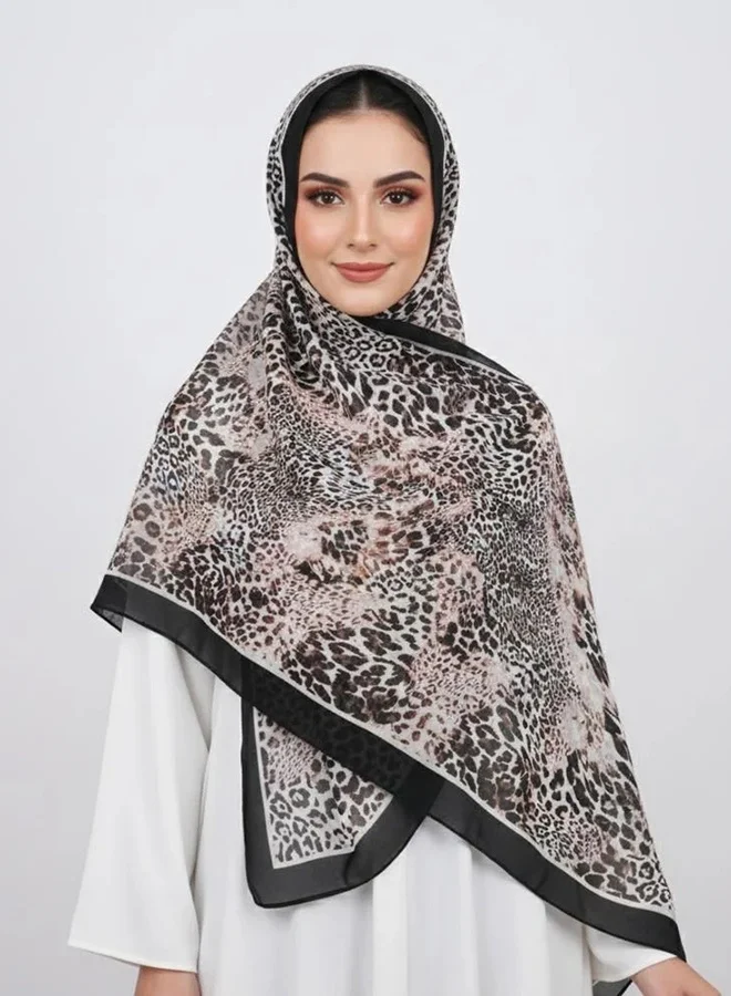 lamha abaya Leopard Scarf with Black Border – Luxury Chiffon