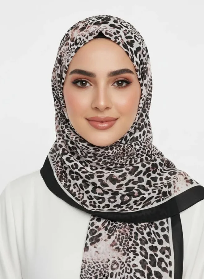 lamha abaya Leopard Scarf with Black Border – Luxury Chiffon
