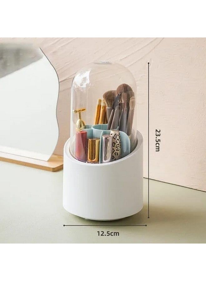 BSITFOW Makeup Brush Holder with Dustproof Cover 360 Rotating Makeup Brush Organizer for Vanity Bathroom, Round Make up Brush Stand with Lid for Cosmestics,White - Image 2