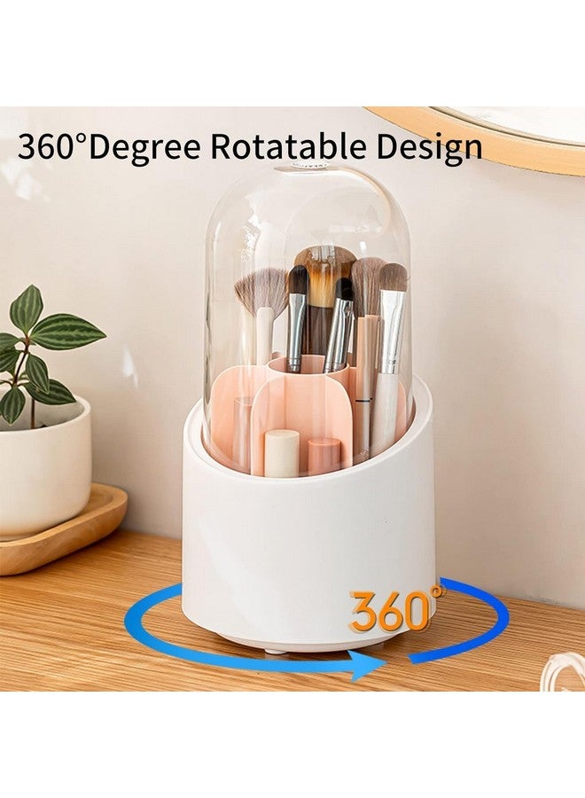 BSITFOW Makeup Brush Holder with Dustproof Cover 360 Rotating Makeup Brush Organizer for Vanity Bathroom, Round Make up Brush Stand with Lid for Cosmestics,White - Image 3