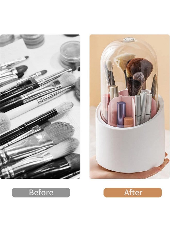 BSITFOW Makeup Brush Holder with Dustproof Cover 360 Rotating Makeup Brush Organizer for Vanity Bathroom, Round Make up Brush Stand with Lid for Cosmestics,White - Image 5