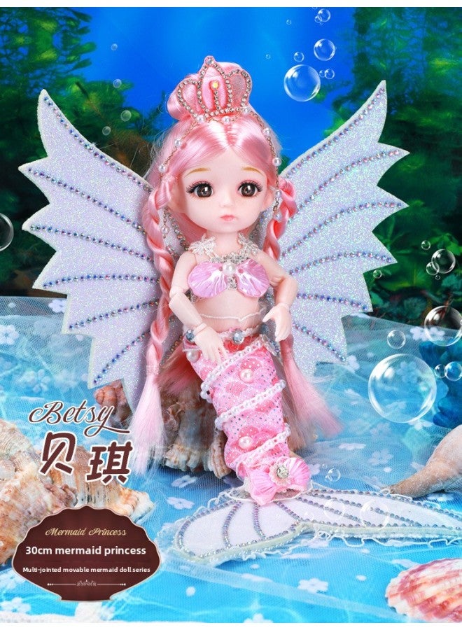 Girl's Toy Mermaid Toy Princess Girl's Children's Simulation Exquisite Doll Children's Dance School Gift Gift-Color:Beiqi 【about 30cm】 + 【gift Bag For Free】】-Height:High-end Transparent Window Gift Box - Image 1