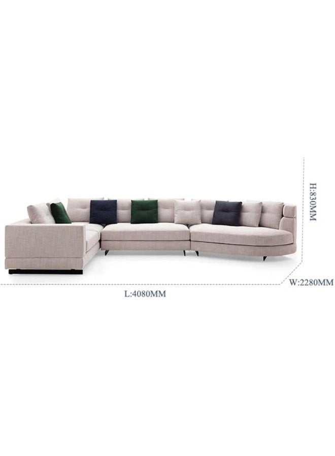 Modern Curved Sectional Sofa, Linen Upholstery 408 x 228 x 83 cm - Image 2