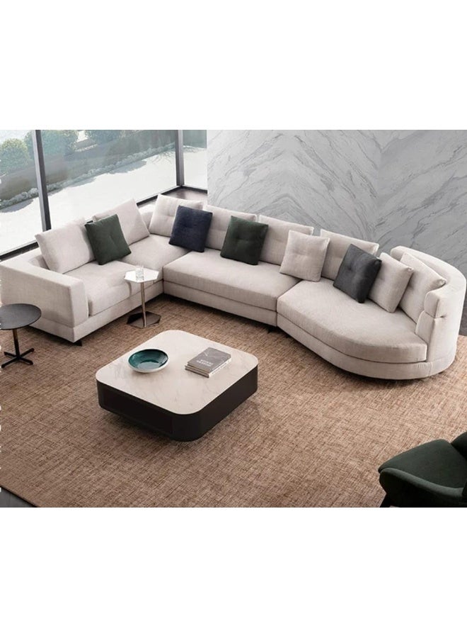Modern Curved Sectional Sofa, Linen Upholstery 408 x 228 x 83 cm - Image 1