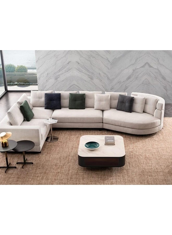 Modern Curved Sectional Sofa, Linen Upholstery 408 x 228 x 83 cm - Image 3