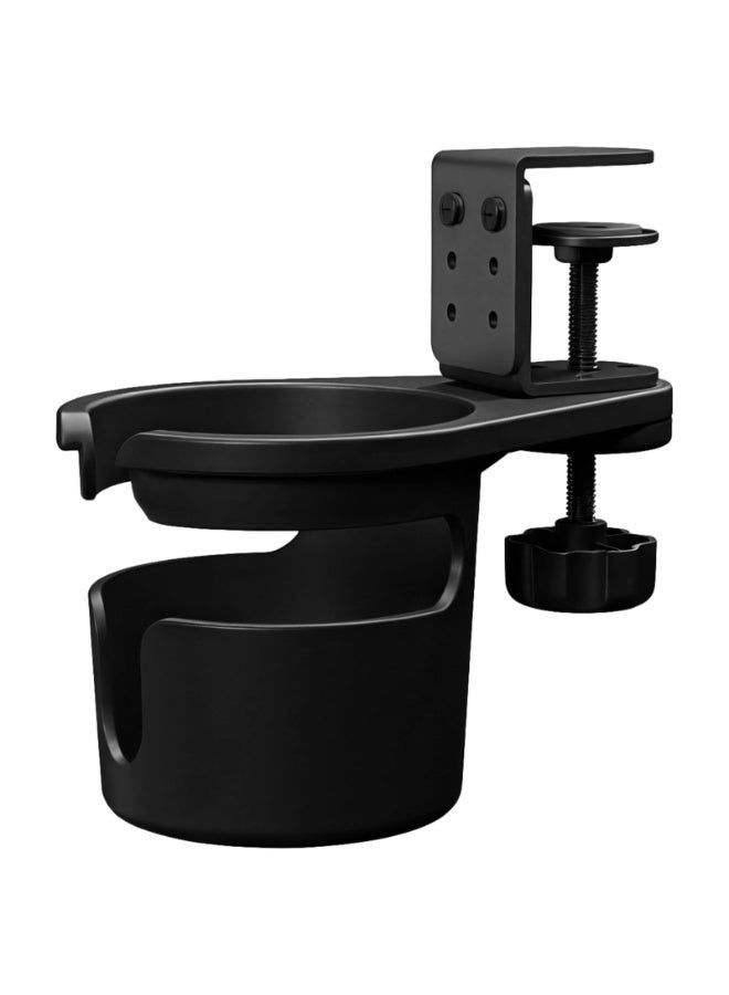 Adjustable Height Rotating Cup Holder for Desk, Clamp Design for Coffee and Beverage Storage, Black Plastic, Fits Standard Cups, Ideal for Office, Gaming, and Car Use - Image 1