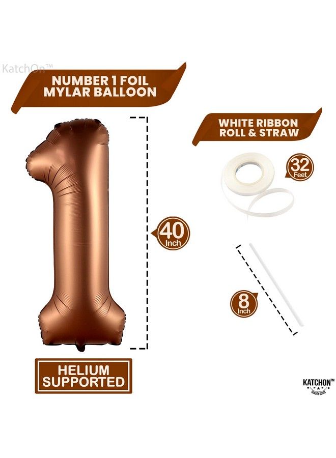 KATCHON Big Brown 1 Balloon Number 40 Inch Brown 1 Birthday Balloon ; Number 1 Balloon Brown 1St Birthday Decorations ; Safari Theme Party Decorations ; 1 Year Old Balloon For 1St Birthday Party Supplies - Image 5
