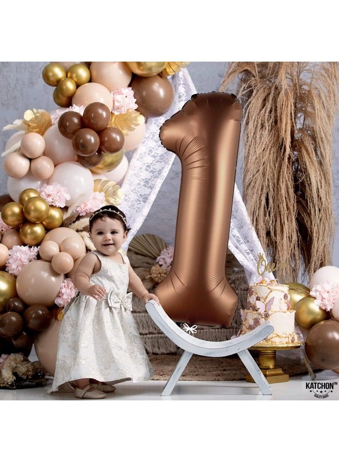 KATCHON Big Brown 1 Balloon Number 40 Inch Brown 1 Birthday Balloon ; Number 1 Balloon Brown 1St Birthday Decorations ; Safari Theme Party Decorations ; 1 Year Old Balloon For 1St Birthday Party Supplies - Image 4