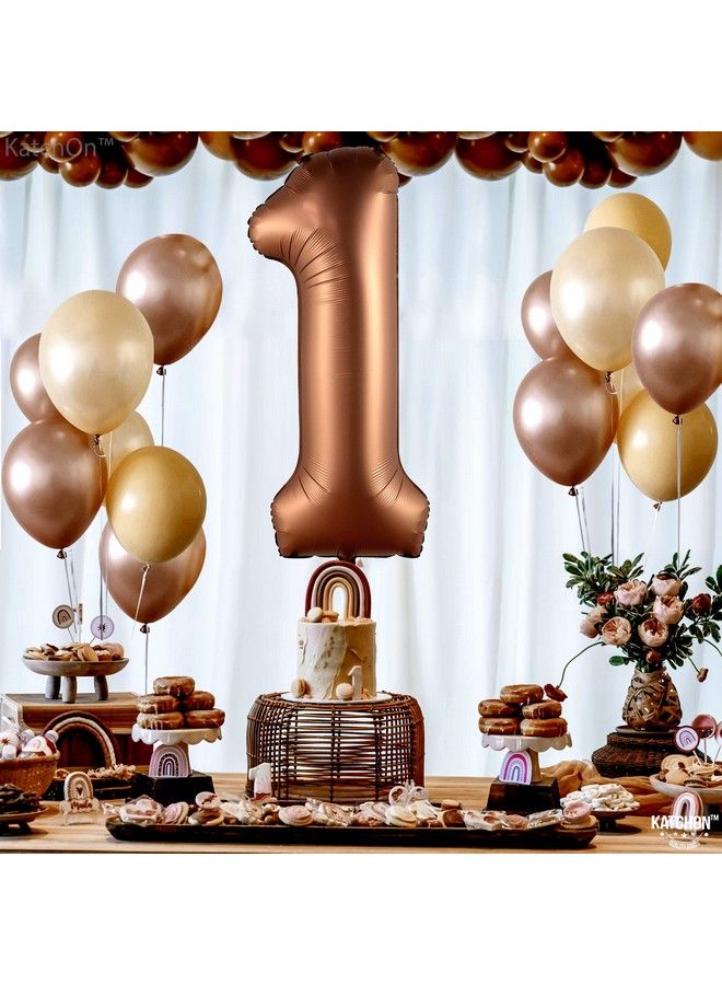 KATCHON Big Brown 1 Balloon Number 40 Inch Brown 1 Birthday Balloon ; Number 1 Balloon Brown 1St Birthday Decorations ; Safari Theme Party Decorations ; 1 Year Old Balloon For 1St Birthday Party Supplies - Image 3