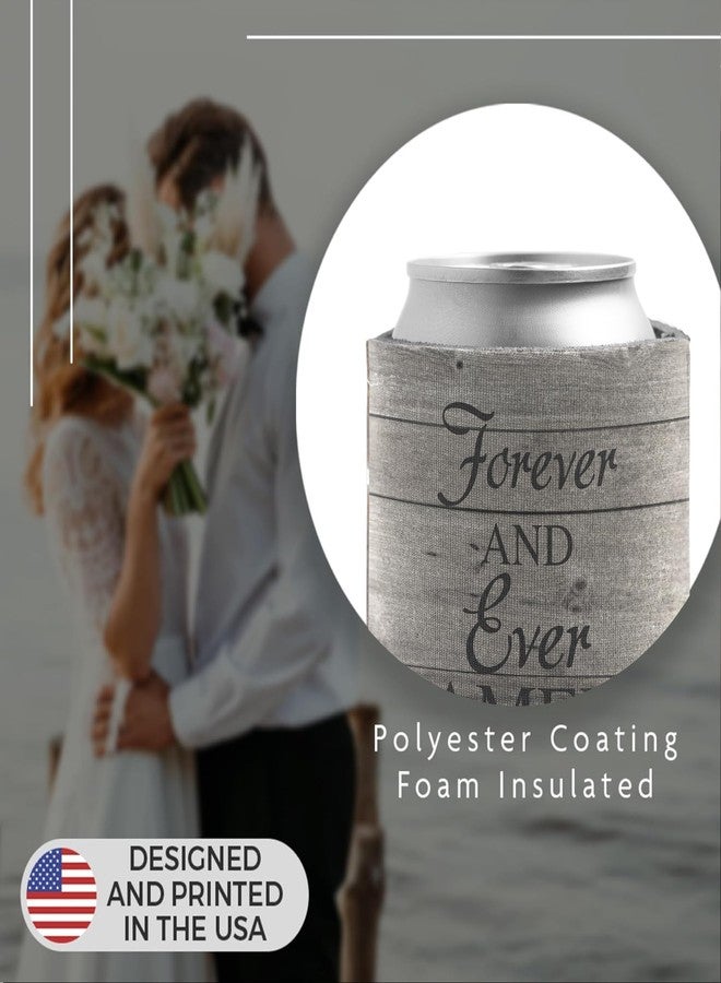 VictoryStore 52-Pack Wedding Can Coolers -Forever and Ever Amen - Rustic Wood Grain Wedding Favors - Includes Bride & Groom Sleeves - 12 oz Can Sleeves - Image 4