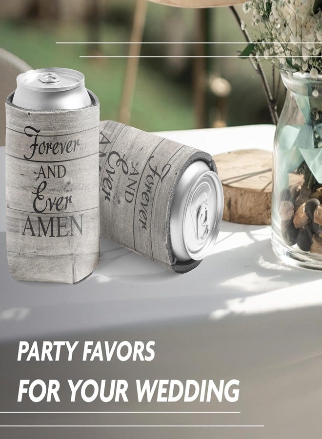 VictoryStore 52-Pack Wedding Can Coolers -Forever and Ever Amen - Rustic Wood Grain Wedding Favors - Includes Bride & Groom Sleeves - 12 oz Can Sleeves - Image 5