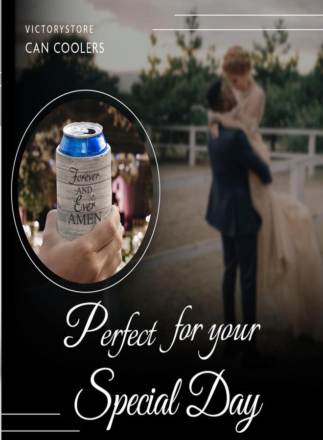 VictoryStore 52-Pack Wedding Can Coolers -Forever and Ever Amen - Rustic Wood Grain Wedding Favors - Includes Bride & Groom Sleeves - 12 oz Can Sleeves - Image 3