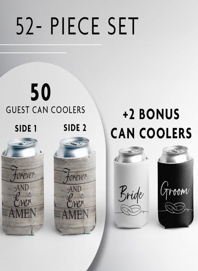 VictoryStore 52-Pack Wedding Can Coolers -Forever and Ever Amen - Rustic Wood Grain Wedding Favors - Includes Bride & Groom Sleeves - 12 oz Can Sleeves - Image 2