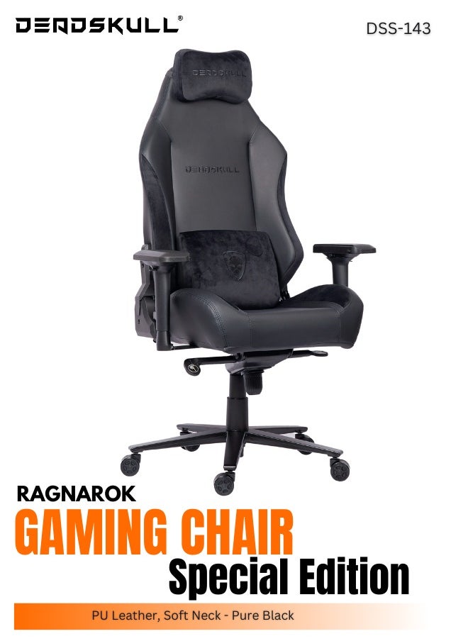 DEADSKULL RAGNAROK Gaming Chair - Fabric - Racing-Inspired Design - Lumbar Pillow - Detachable Memory Foam Neck Pillow - Adjustable Seat Height - Adjustable Armrests - Black  - Image 1