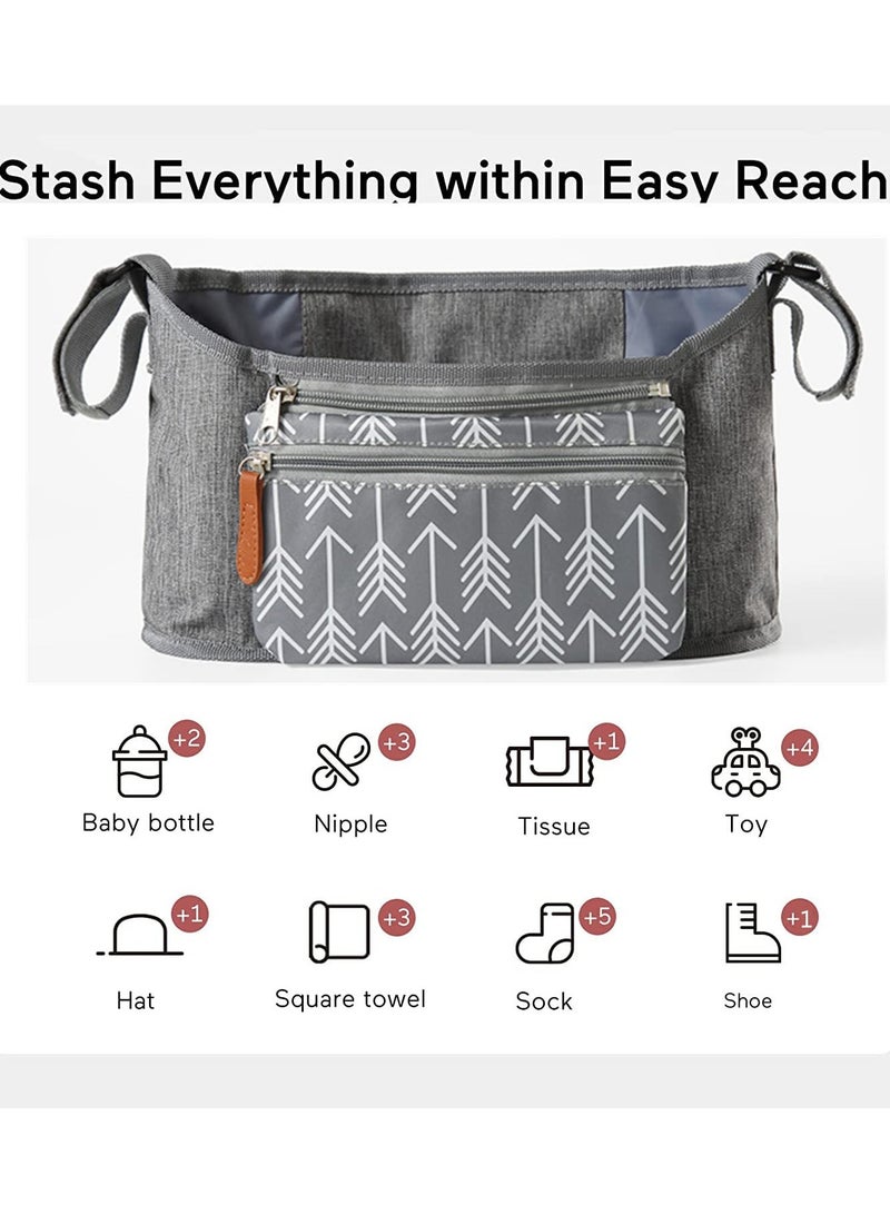 Daytoyz Universal Baby Stroller Organizer Insulated Cup Holder Detachable Zippered Pocket Adjustable Shoulder Strap Large capacity for baby essentials Compact Design Fits Any Strollers - Image 2