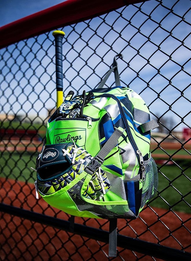 Rawlings | REMIX Backpack Equipment Bag | T-Ball & Youth Baseball / Softball | Green - Image 4