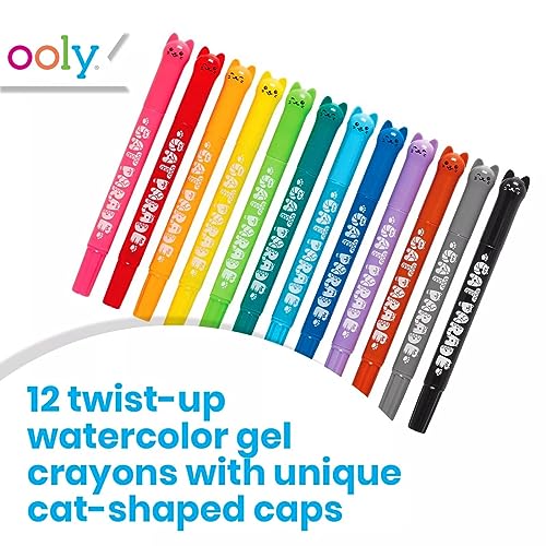 Ooly Cat Parade Gel Crayons for Kids and Adults - Set of 12 Rainbow Color Crayons for Glass and Paper Surfaces with Cat-Shaped, Twist-Up Caps - Smooth Gliding Gel Crayon Set - Image 2