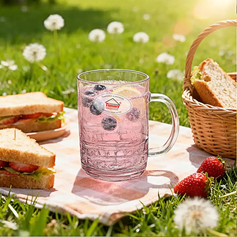 Timmy Barocco Glass Mug Set - 6 Pieces, 245ml Capacity, Tempered Glassware - Image 2