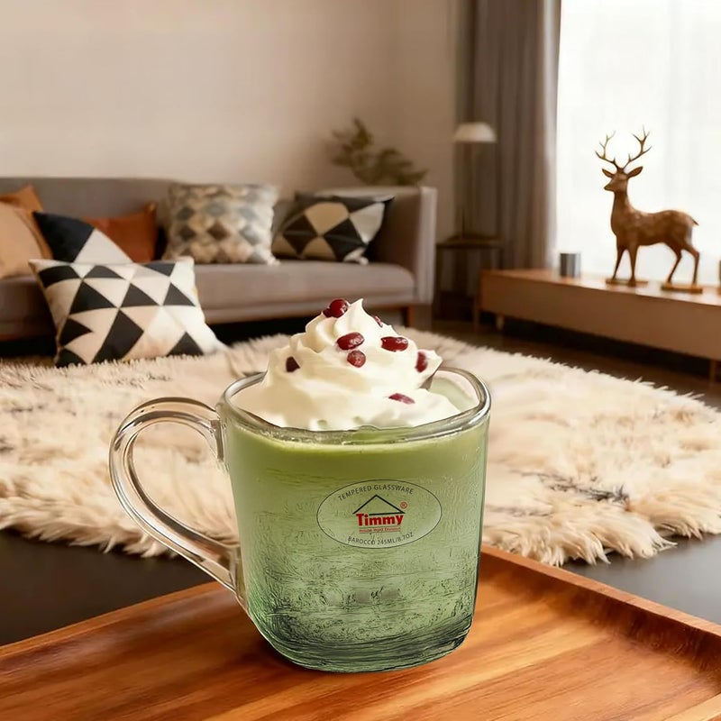 Timmy Barocco Glass Mug Set - 6 Pieces, 245ml Capacity, Tempered Glassware - Image 3