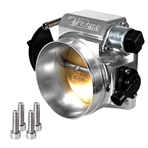 POSENG 92mm Throttle Body 4-Bolt for LS1 LS2 LS3 LS6 LS7 LSX Drive by Cable with Throttle Position Sensors TPS IAC Aluminum Silver HTRACING - Image 1