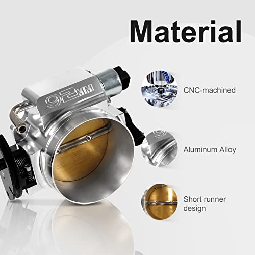 POSENG 92mm Throttle Body 4-Bolt for LS1 LS2 LS3 LS6 LS7 LSX Drive by Cable with Throttle Position Sensors TPS IAC Aluminum Silver HTRACING - Image 3