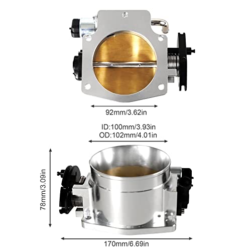POSENG 92mm Throttle Body 4-Bolt for LS1 LS2 LS3 LS6 LS7 LSX Drive by Cable with Throttle Position Sensors TPS IAC Aluminum Silver HTRACING - Image 2