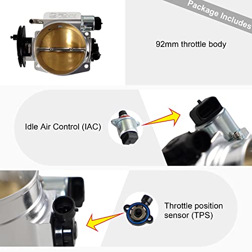 POSENG 92mm Throttle Body 4-Bolt for LS1 LS2 LS3 LS6 LS7 LSX Drive by Cable with Throttle Position Sensors TPS IAC Aluminum Silver HTRACING - Image 4