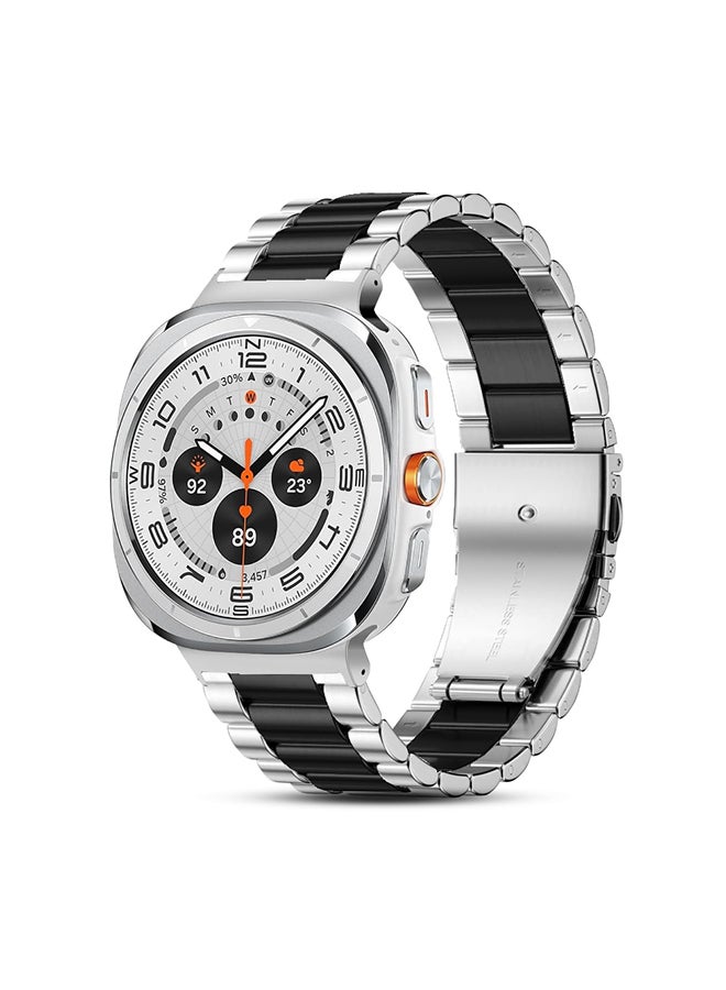 O Ozone Bands Compatible with Samsung Galaxy Watch Ultra 47mm (2024), Metal Stainless Steel Replacement Wristband Strap Men Women for Galaxy Watch 7 Ultra 47mm - Black & Silver  - Image 1