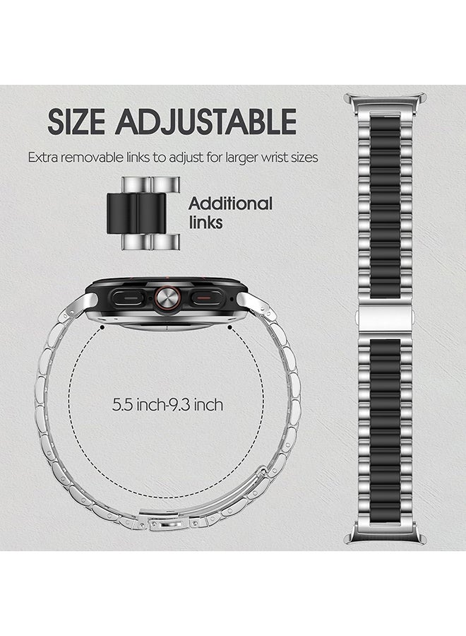 O Ozone Bands Compatible with Samsung Galaxy Watch Ultra 47mm (2024), Metal Stainless Steel Replacement Wristband Strap Men Women for Galaxy Watch 7 Ultra 47mm - Black & Silver  - Image 2
