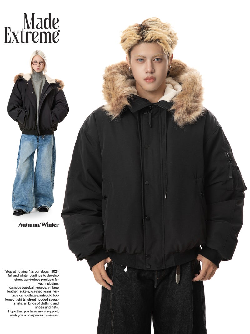 Madeextreme Winter 50 White Duck Down Warm Down Jacket Mountain Carving Fur Collar American Retro Coat For Men And Women - Image 5