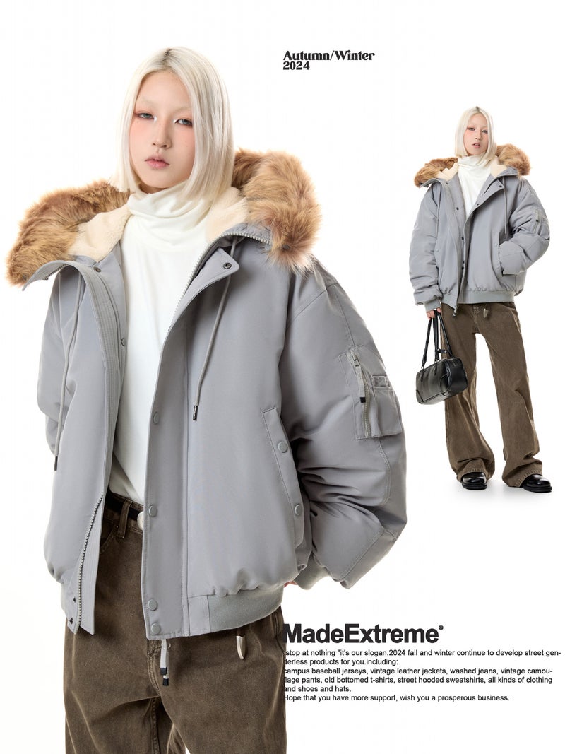 Madeextreme Winter 50 White Duck Down Warm Down Jacket Mountain Carving Fur Collar American Retro Coat For Men And Women - Image 4