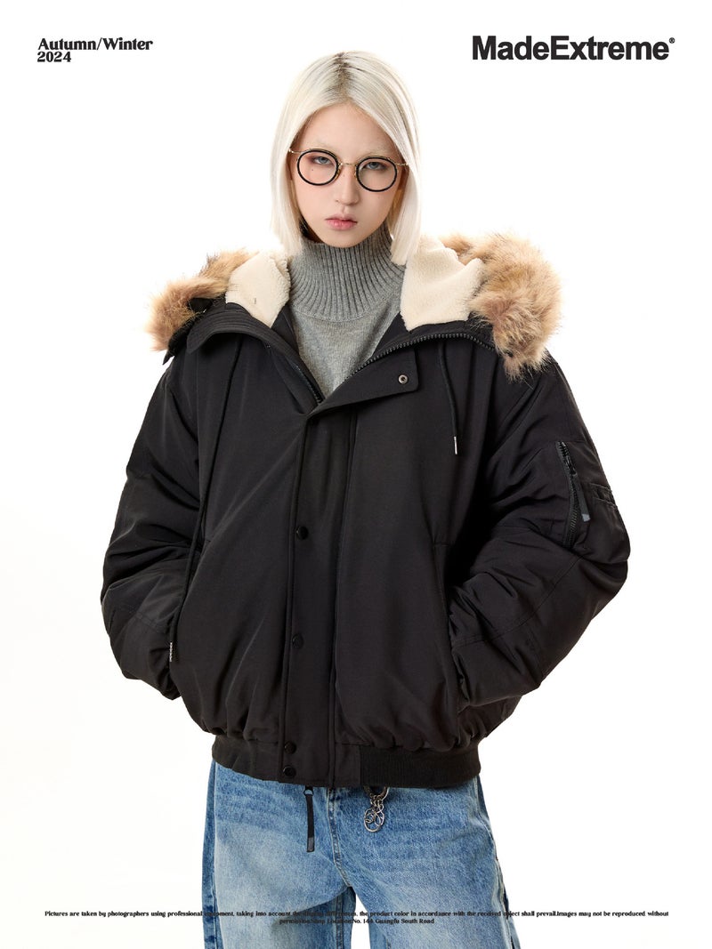 Madeextreme Winter 50 White Duck Down Warm Down Jacket Mountain Carving Fur Collar American Retro Coat For Men And Women - Image 3