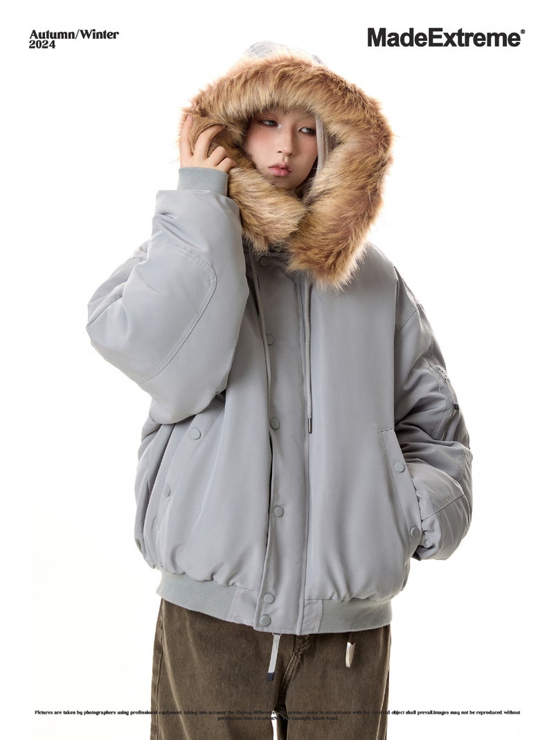 Madeextreme Winter 50 White Duck Down Warm Down Jacket Mountain Carving Fur Collar American Retro Coat For Men And Women - Image 2