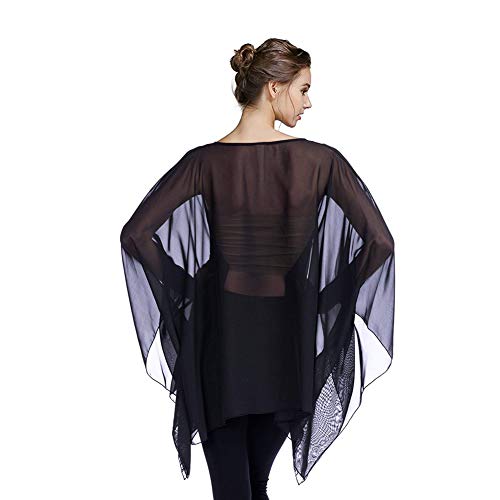 Max Hsuan Womens Summer Solid Sheer Batwing Blouse Chiffon Caftan Poncho Tunic Top Plus Size Cover up - Image 4