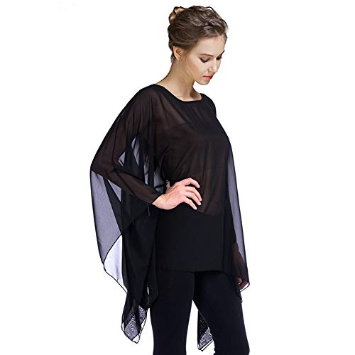 Max Hsuan Womens Summer Solid Sheer Batwing Blouse Chiffon Caftan Poncho Tunic Top Plus Size Cover up - Image 3