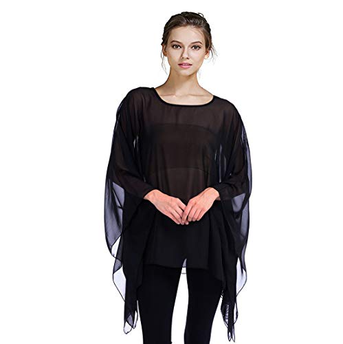 Max Hsuan Womens Summer Solid Sheer Batwing Blouse Chiffon Caftan Poncho Tunic Top Plus Size Cover up - Image 5